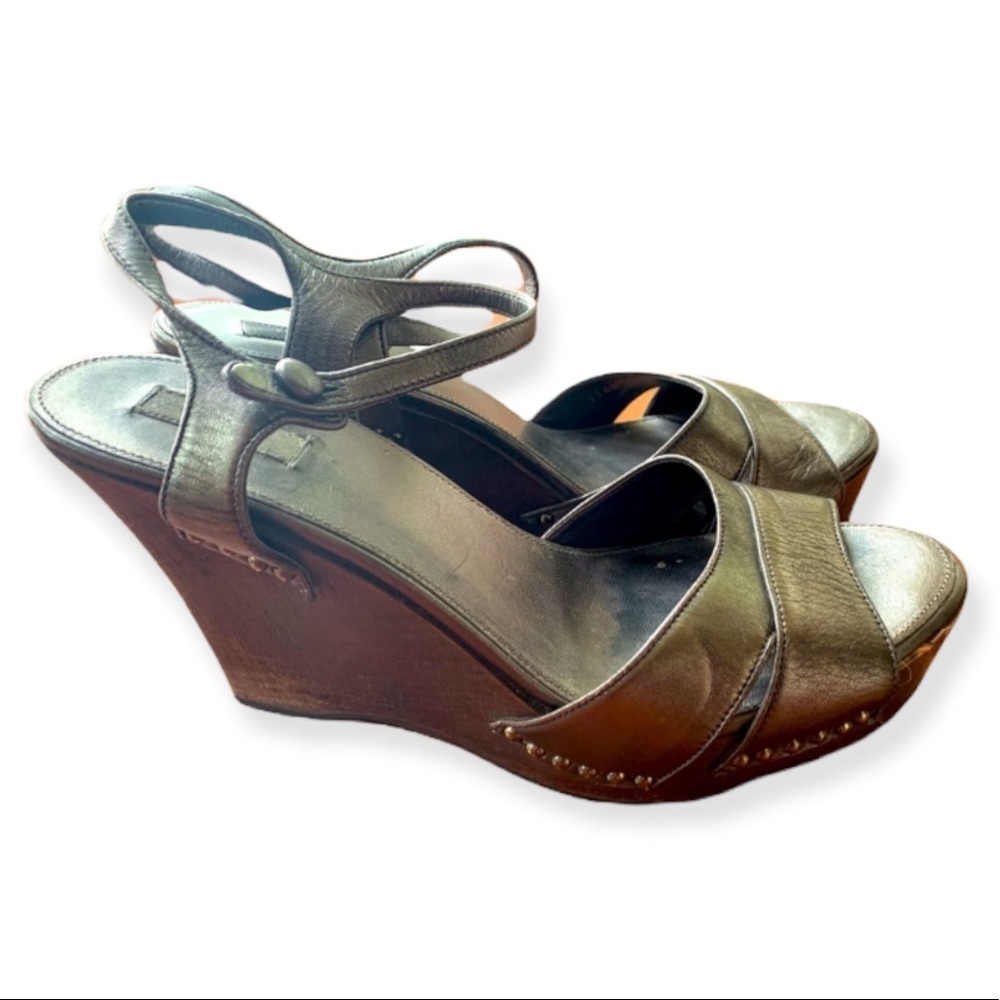 PRADA Metallic Sandal Wedges